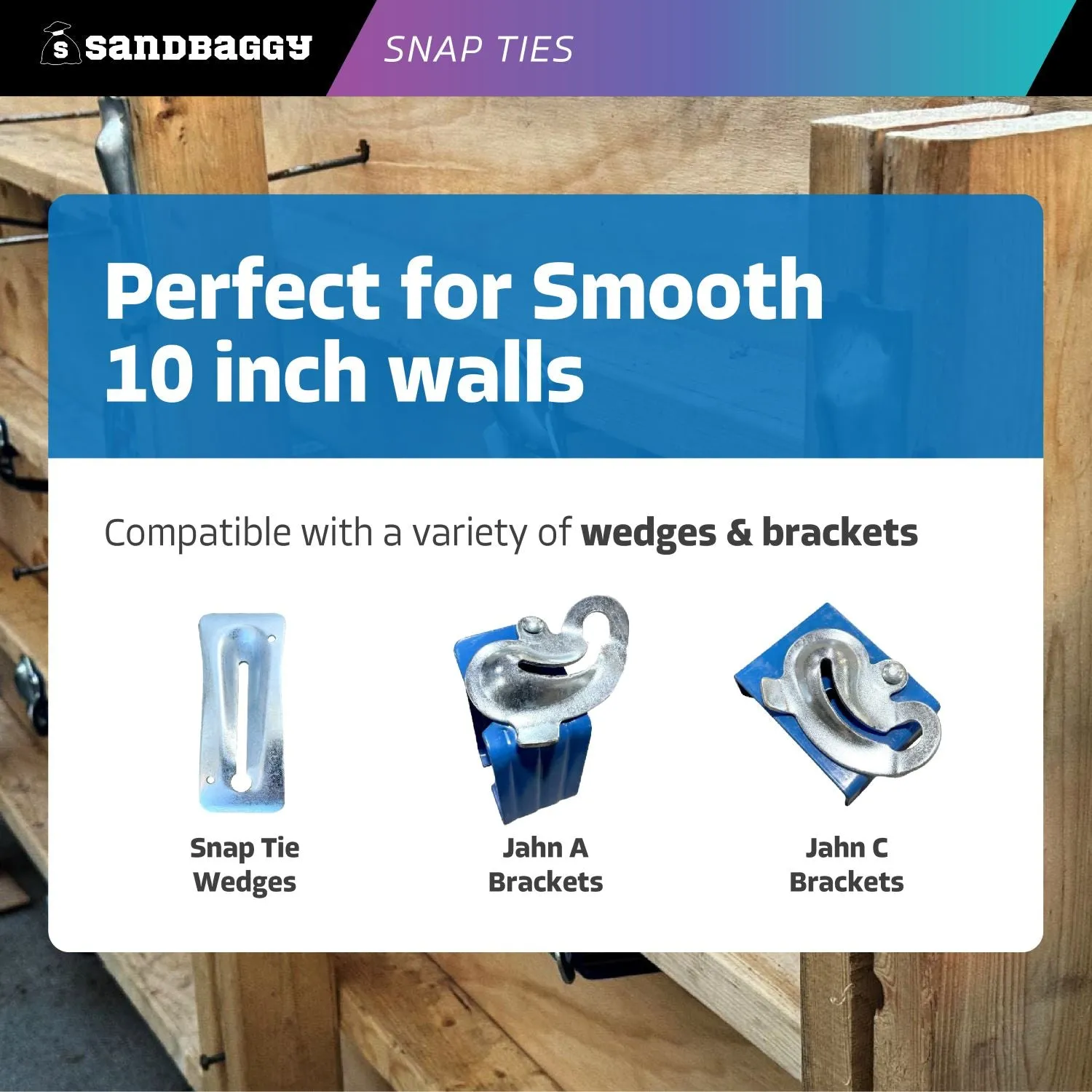 10" x 8 ¼" Standard Snap Ties For Concrete Forms (Long  End) - 1" Plastic Cones