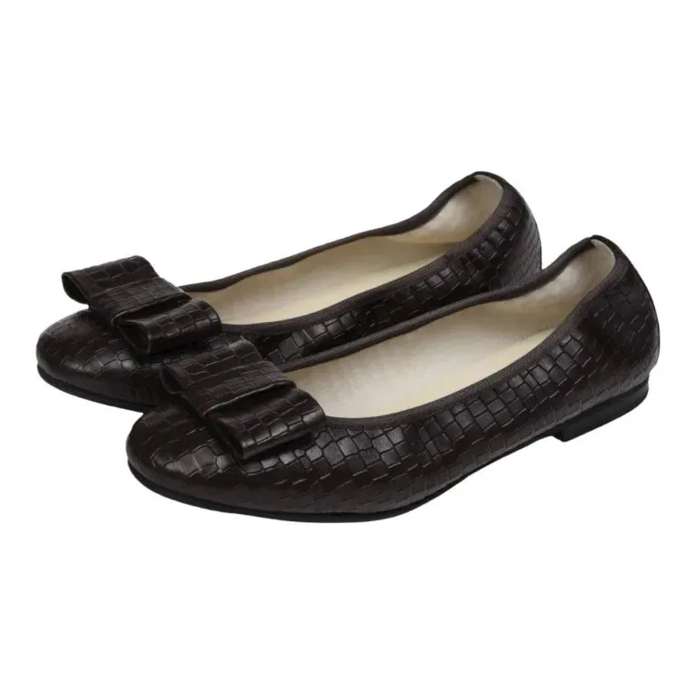 1412 - Brown Croc Leather Flats for Girl/Teen/Women by London Kids