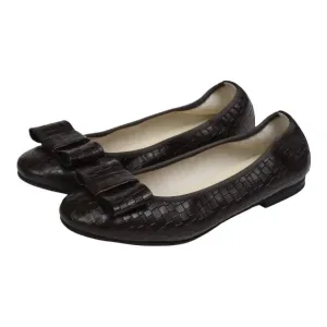 1412 - Brown Croc Leather Flats for Girl/Teen/Women by London Kids