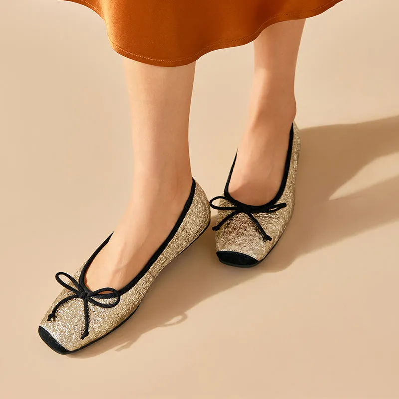 BeauToday Square Toe Womens Ballet Flat Comfortable Delicate Sheepskin Slip-on Flats for Women