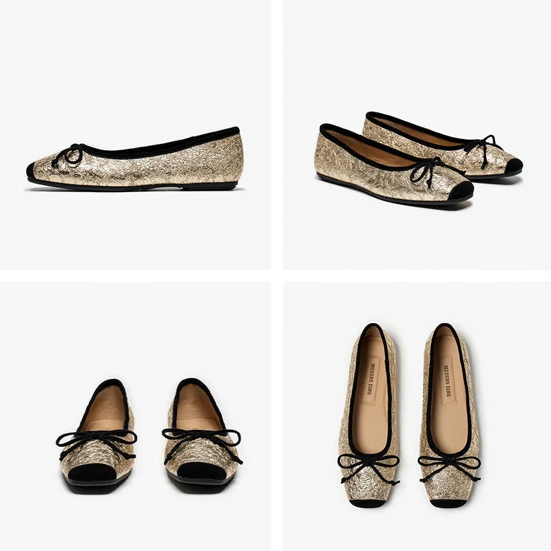 BeauToday Square Toe Womens Ballet Flat Comfortable Delicate Sheepskin Slip-on Flats for Women