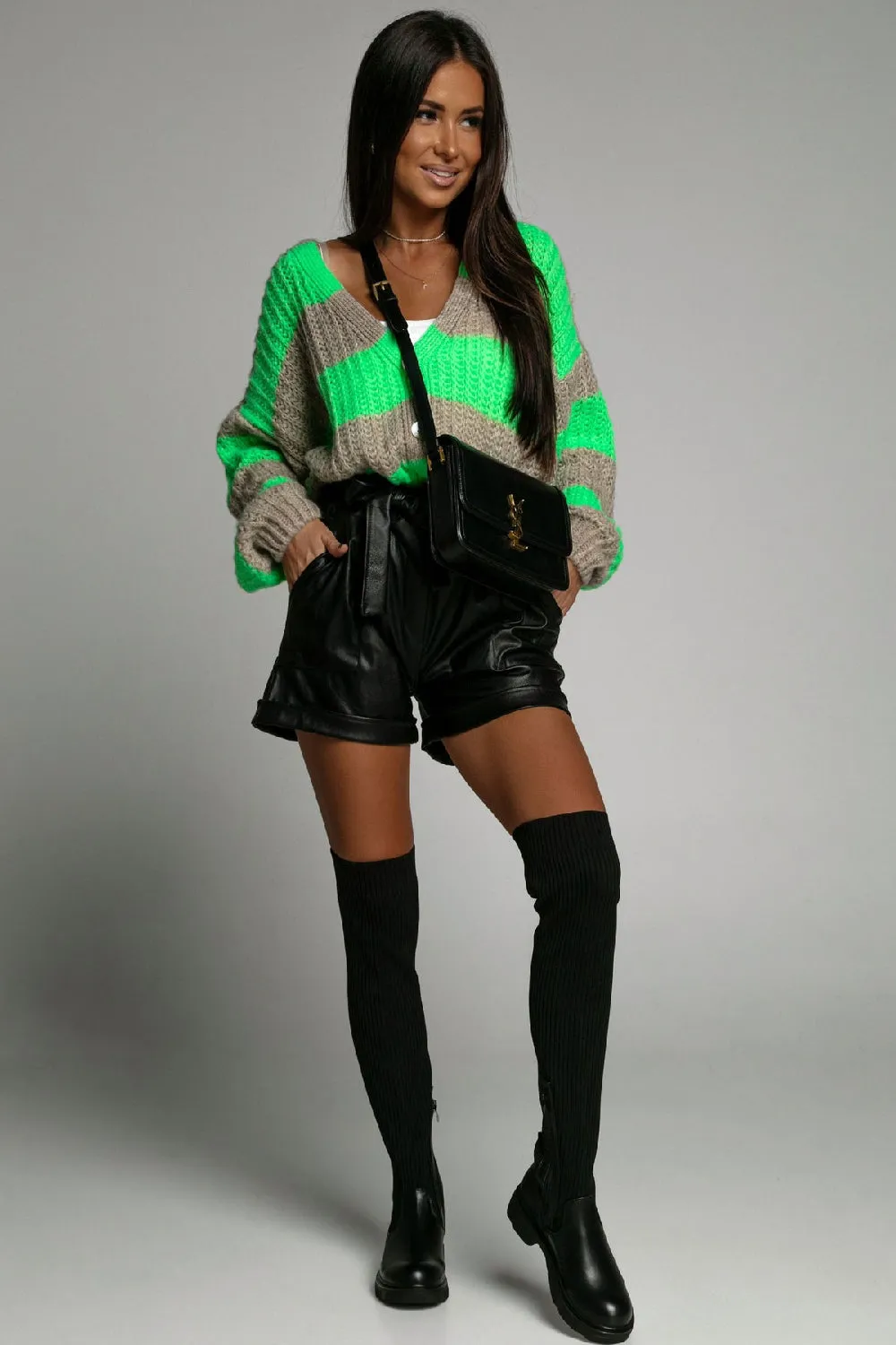 BLACK PU CHUNKY PLATFORM OVER THE KNEE KNITTED SOCK BOOTS