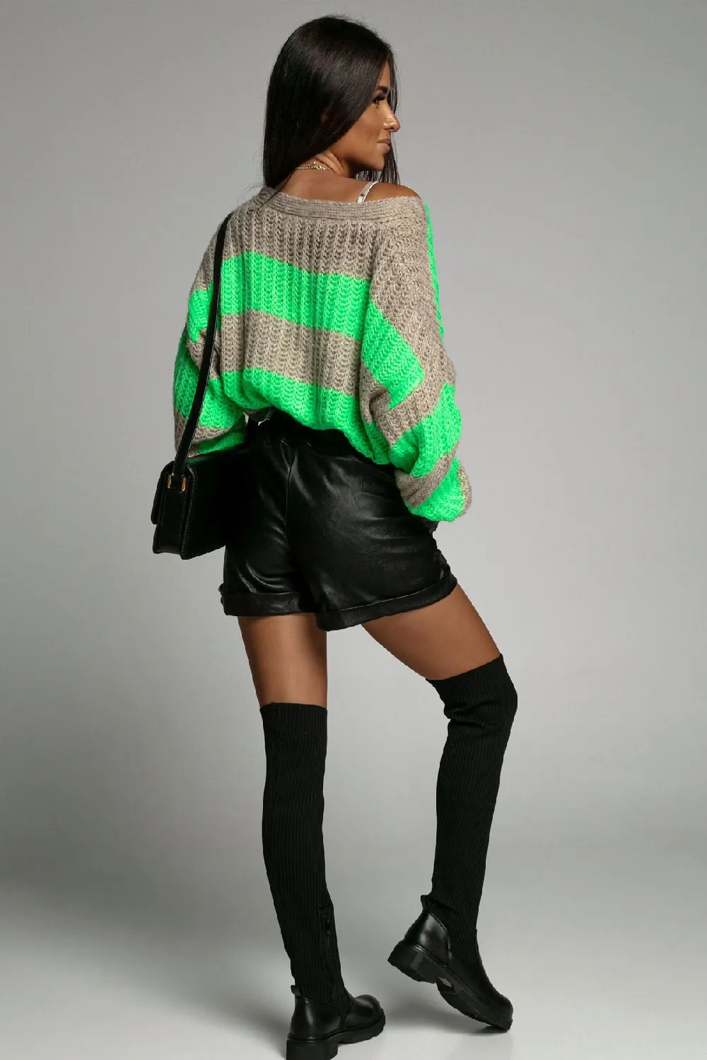BLACK PU CHUNKY PLATFORM OVER THE KNEE KNITTED SOCK BOOTS