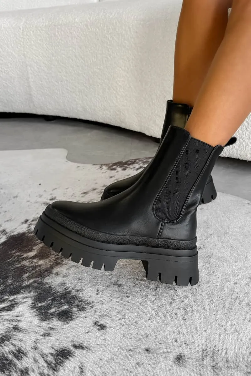 BOLT Chunky Chelsea Ankle Boots - Black PU