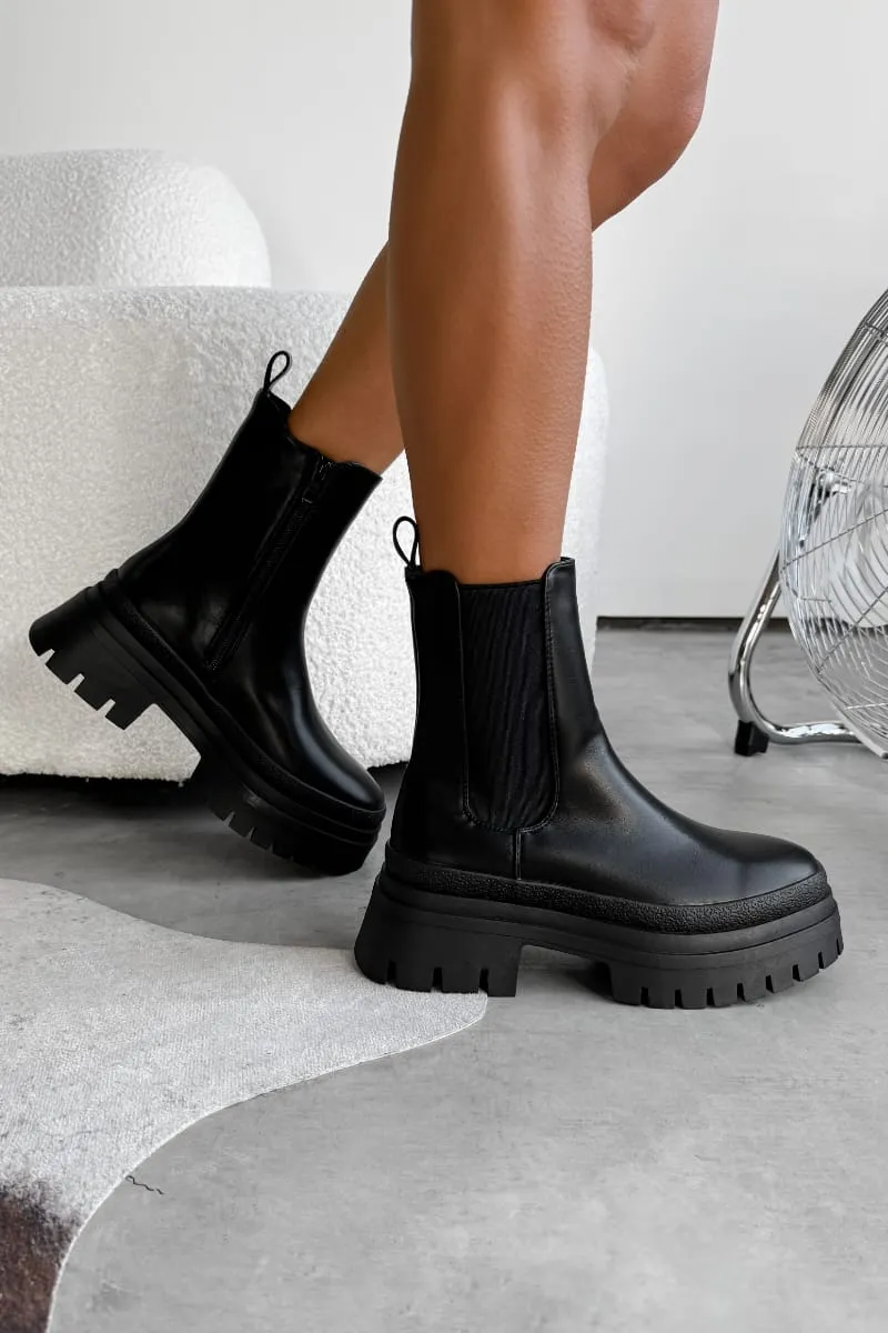 BOLT Chunky Chelsea Ankle Boots - Black PU