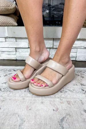 Double Strap Synthetic Leather Platform Matisse Wedge in Natural