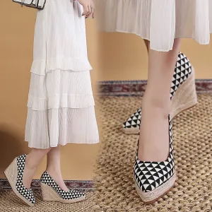 Hnzxzm 2022 Fashion High Heels Women Party Shoes Brand Ladies Wedges Shoes Cloth Breathable Party Shoes Woman Wedge Heel 10cm A4495