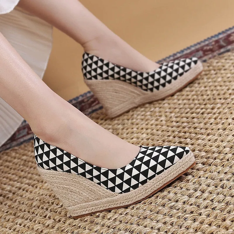 Hnzxzm 2022 Fashion High Heels Women Party Shoes Brand Ladies Wedges Shoes Cloth Breathable Party Shoes Woman Wedge Heel 10cm A4495