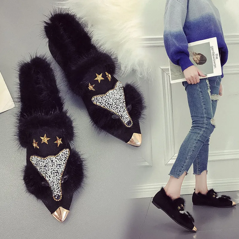 Katy  Damen Wildleder Schuhe mit Kaninchenhaar