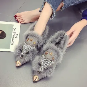 Katy  Damen Wildleder Schuhe mit Kaninchenhaar