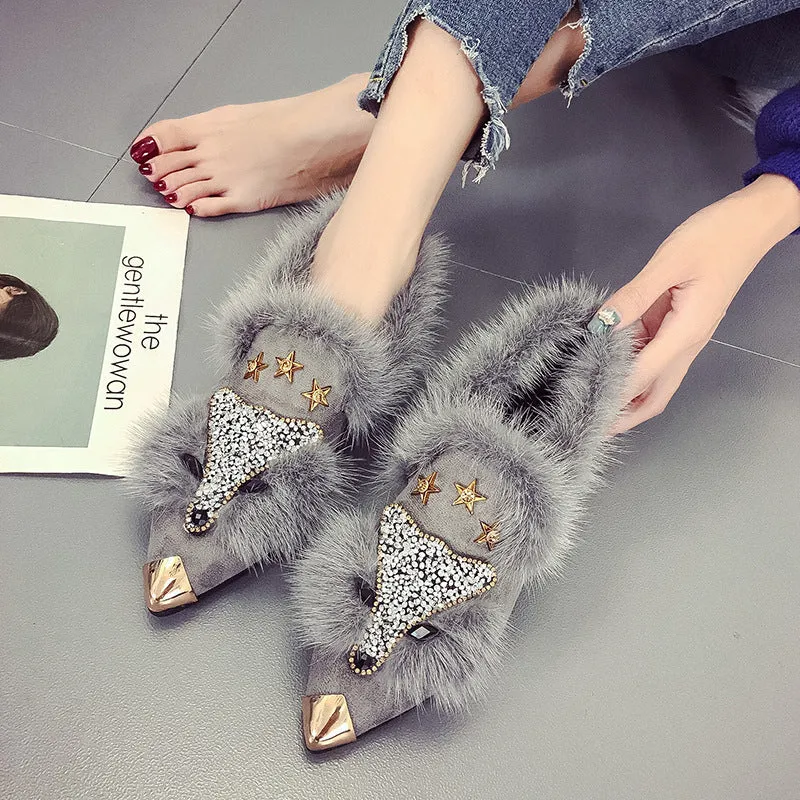Katy  Damen Wildleder Schuhe mit Kaninchenhaar