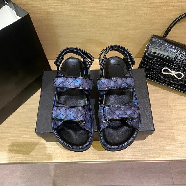 Korean Style Women’s Peep Toe Sandals – Hook & Loop Strap Platform Flats for Summer