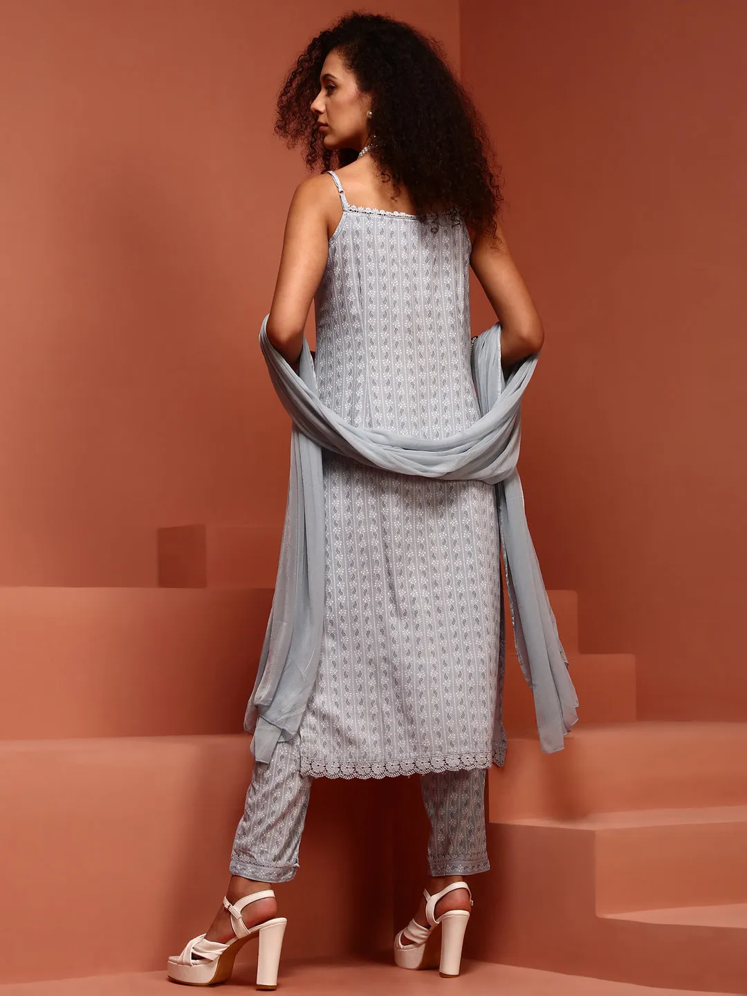 Light Blue Straight Printed Kurta Set