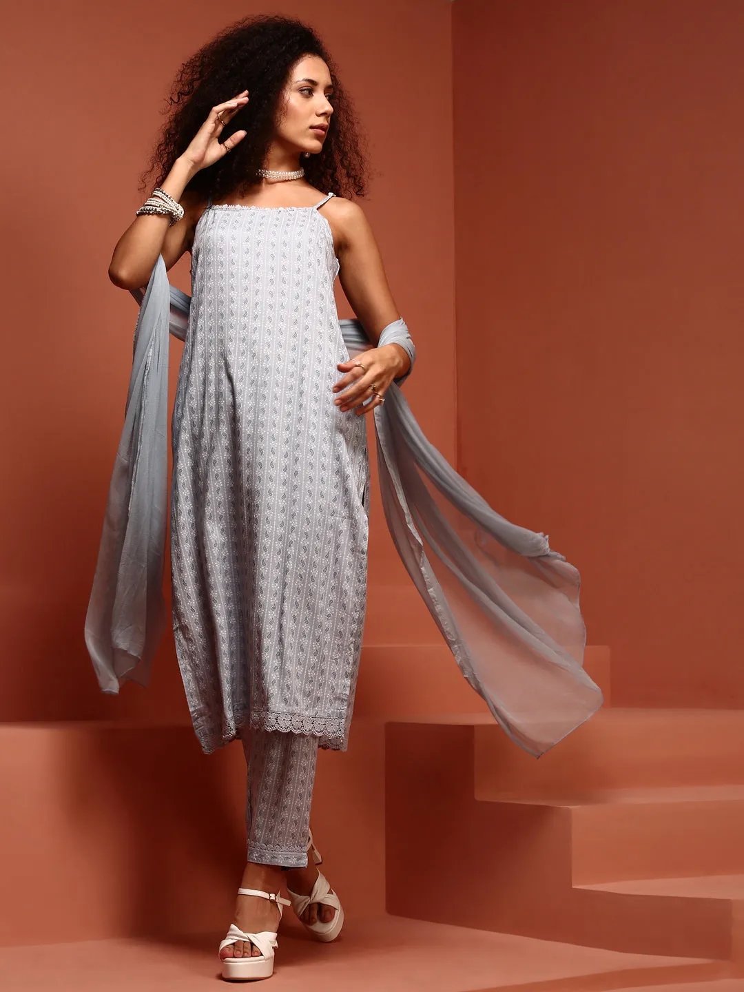 Light Blue Straight Printed Kurta Set