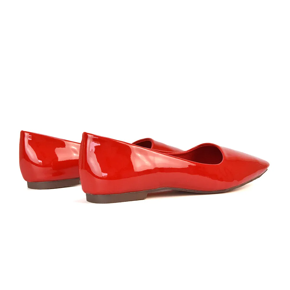 Maci Square Toe Slip on Flat Heel Ballerina Pumps in Black Patent