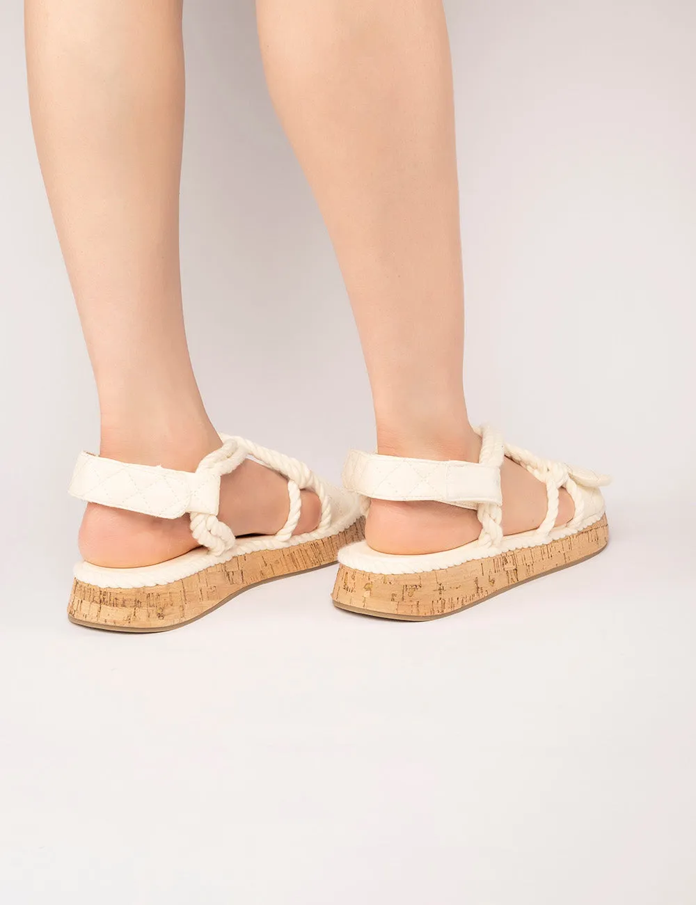 Miami Ecru Rope Flatform Lace Up Sandals