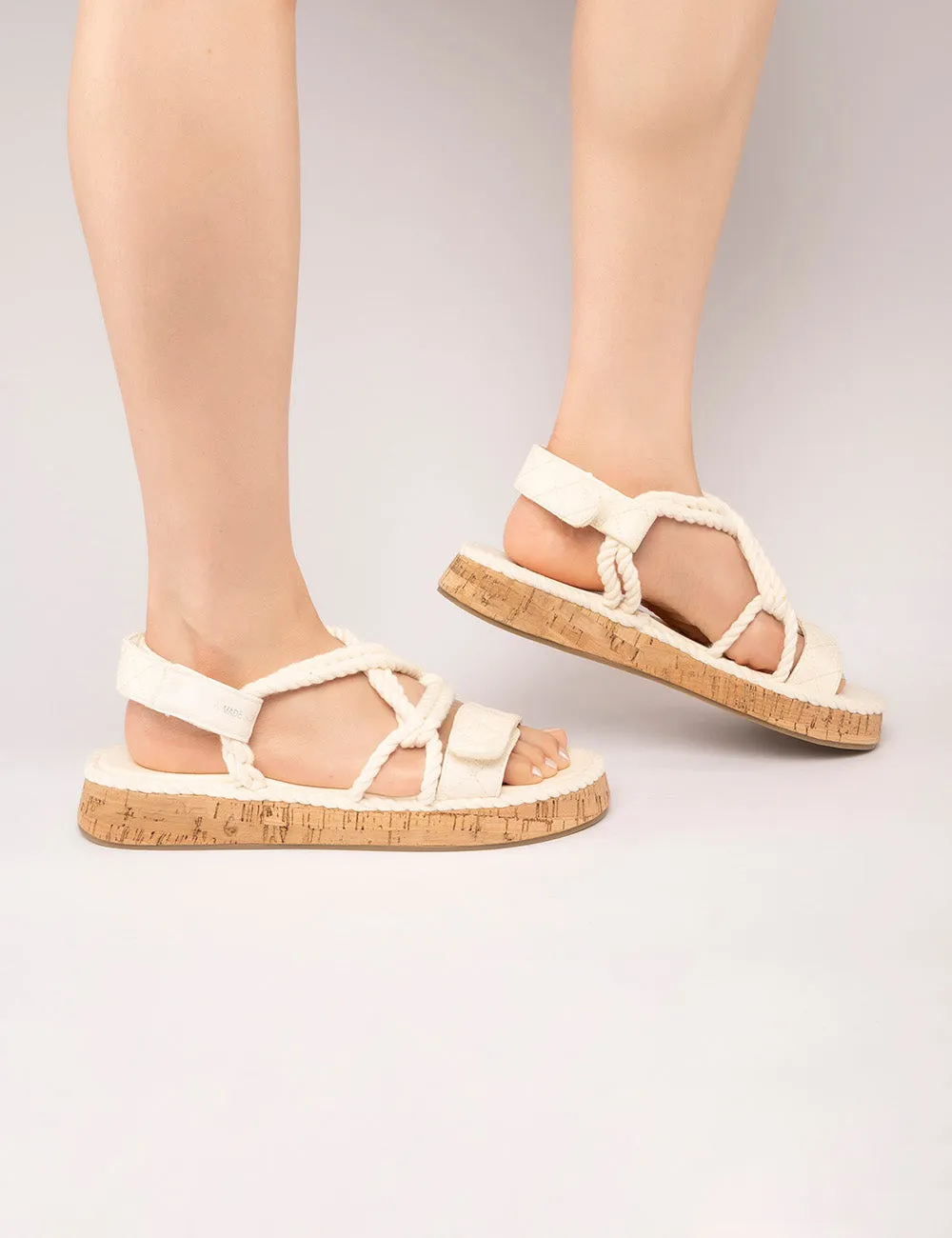 Miami Ecru Rope Flatform Lace Up Sandals