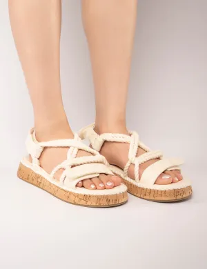 Miami Ecru Rope Flatform Lace Up Sandals