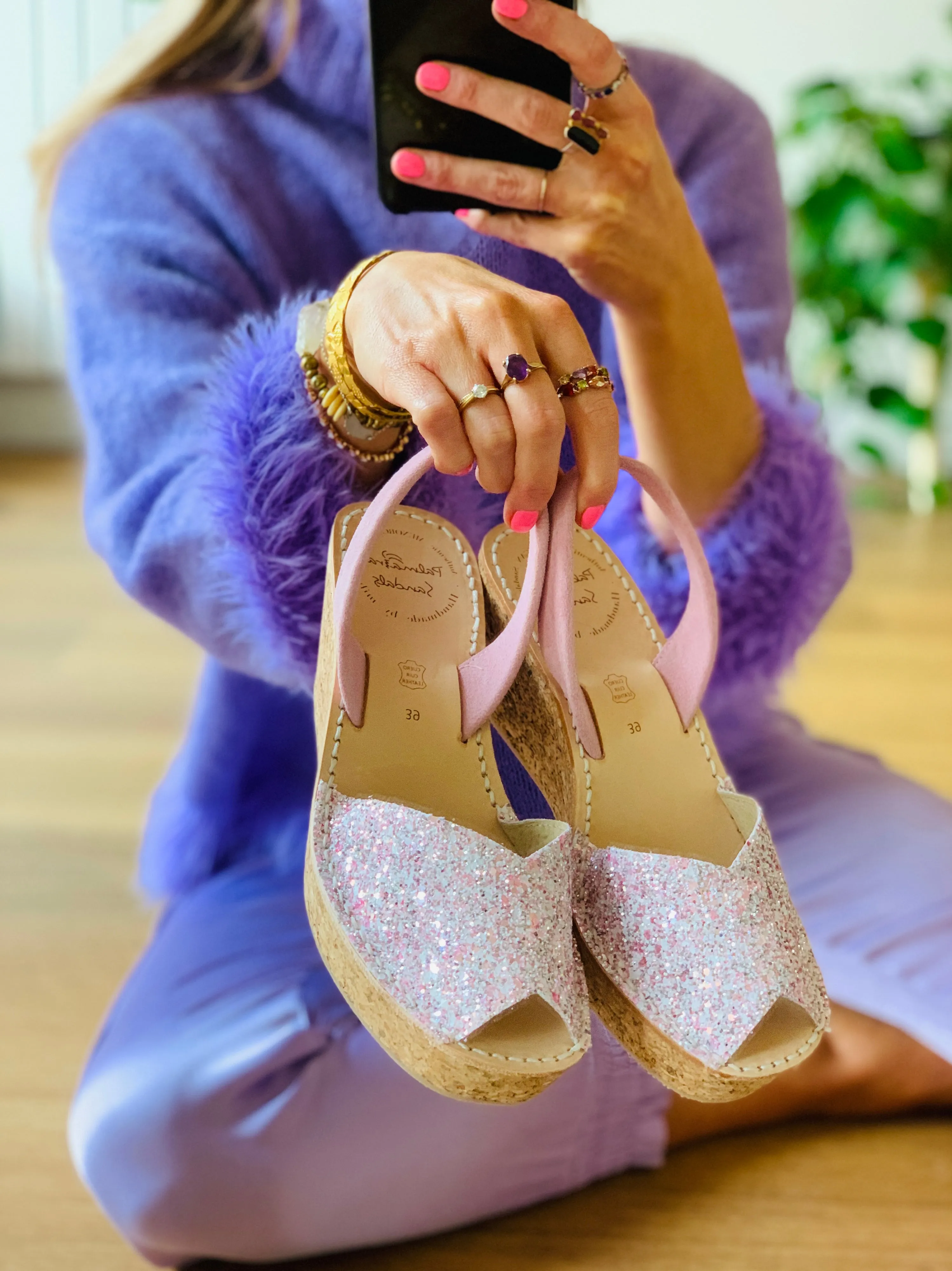 Petal Pink Glitter Cork Wedge