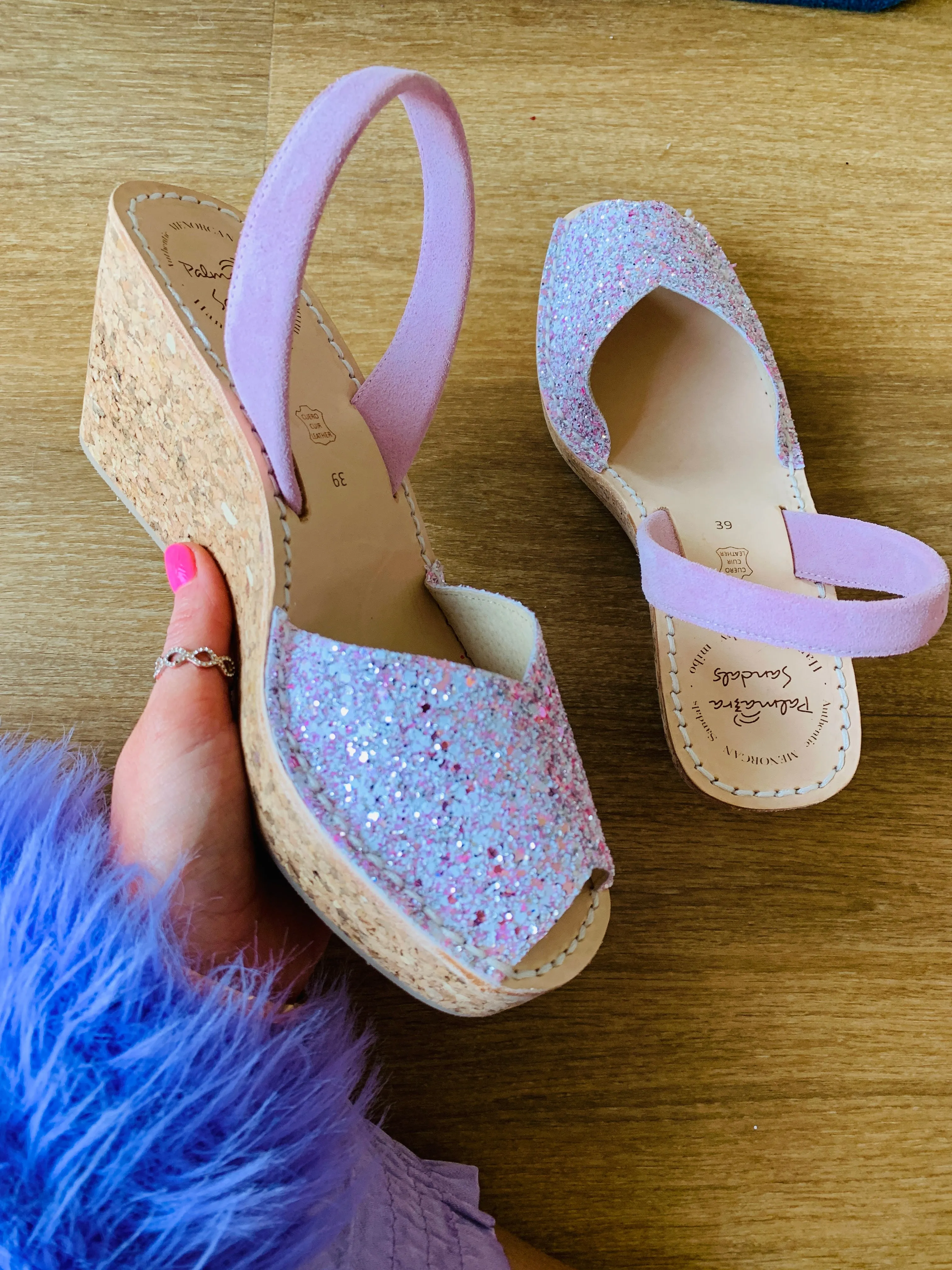 Petal Pink Glitter Cork Wedge