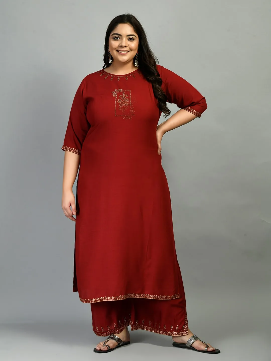 Plus Size Lavish Maroon Kurta Palazzo Set