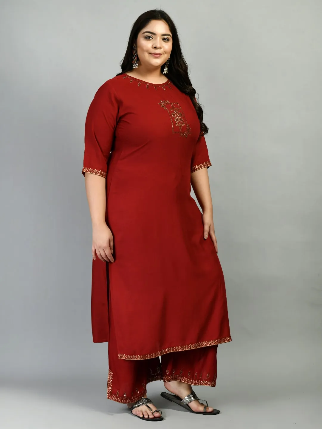 Plus Size Lavish Maroon Kurta Palazzo Set