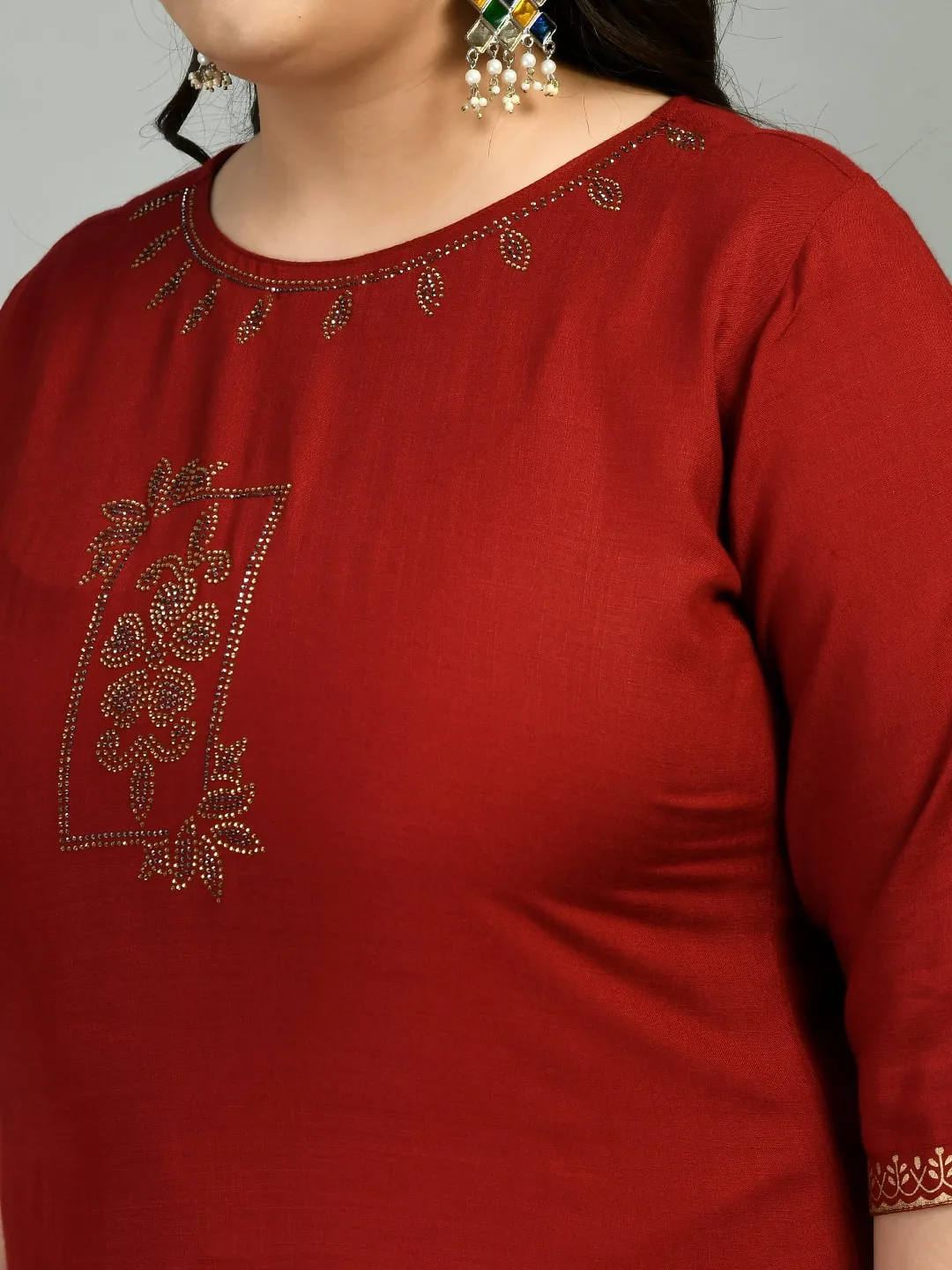 Plus Size Lavish Maroon Kurta Palazzo Set