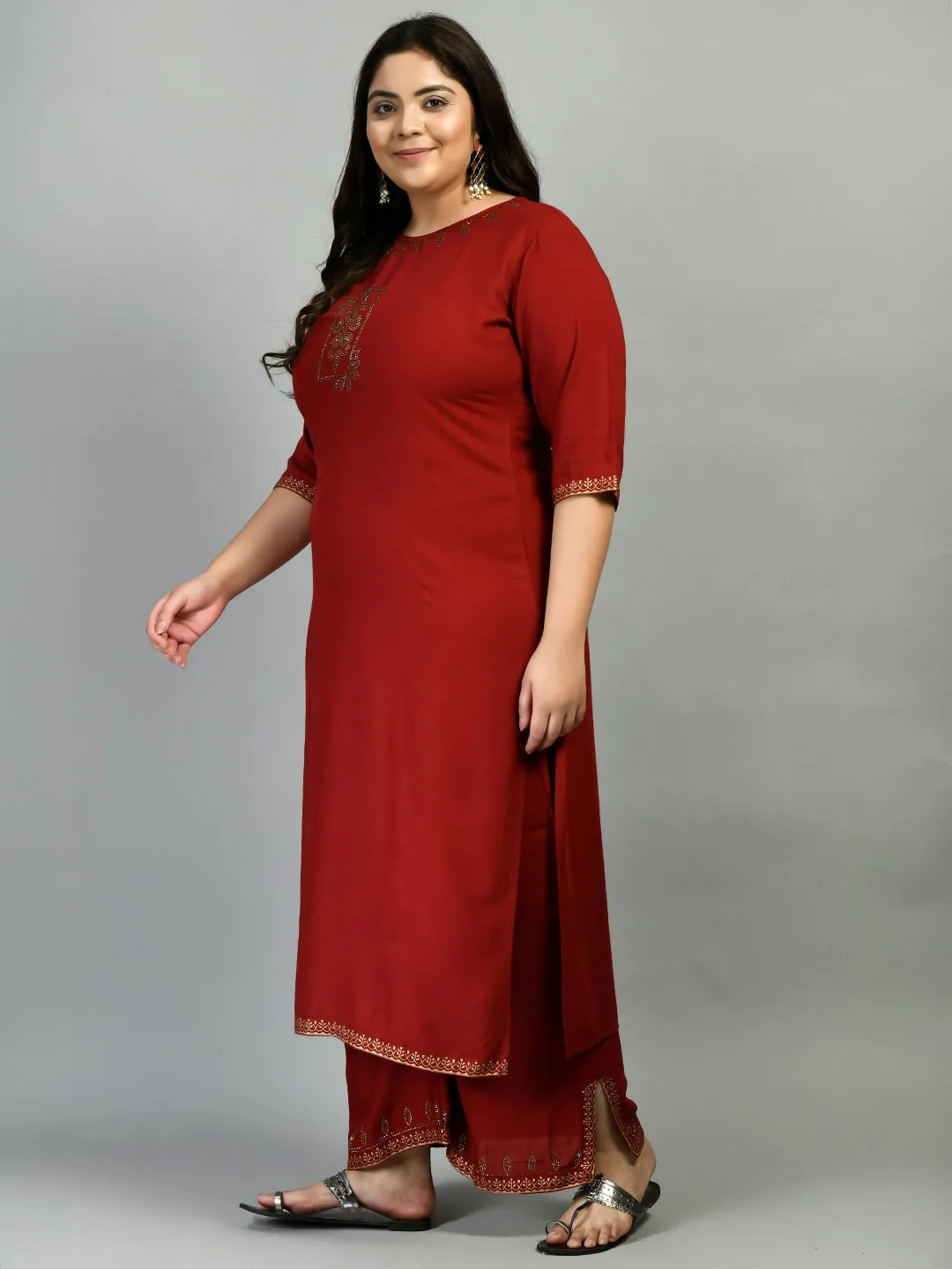 Plus Size Lavish Maroon Kurta Palazzo Set