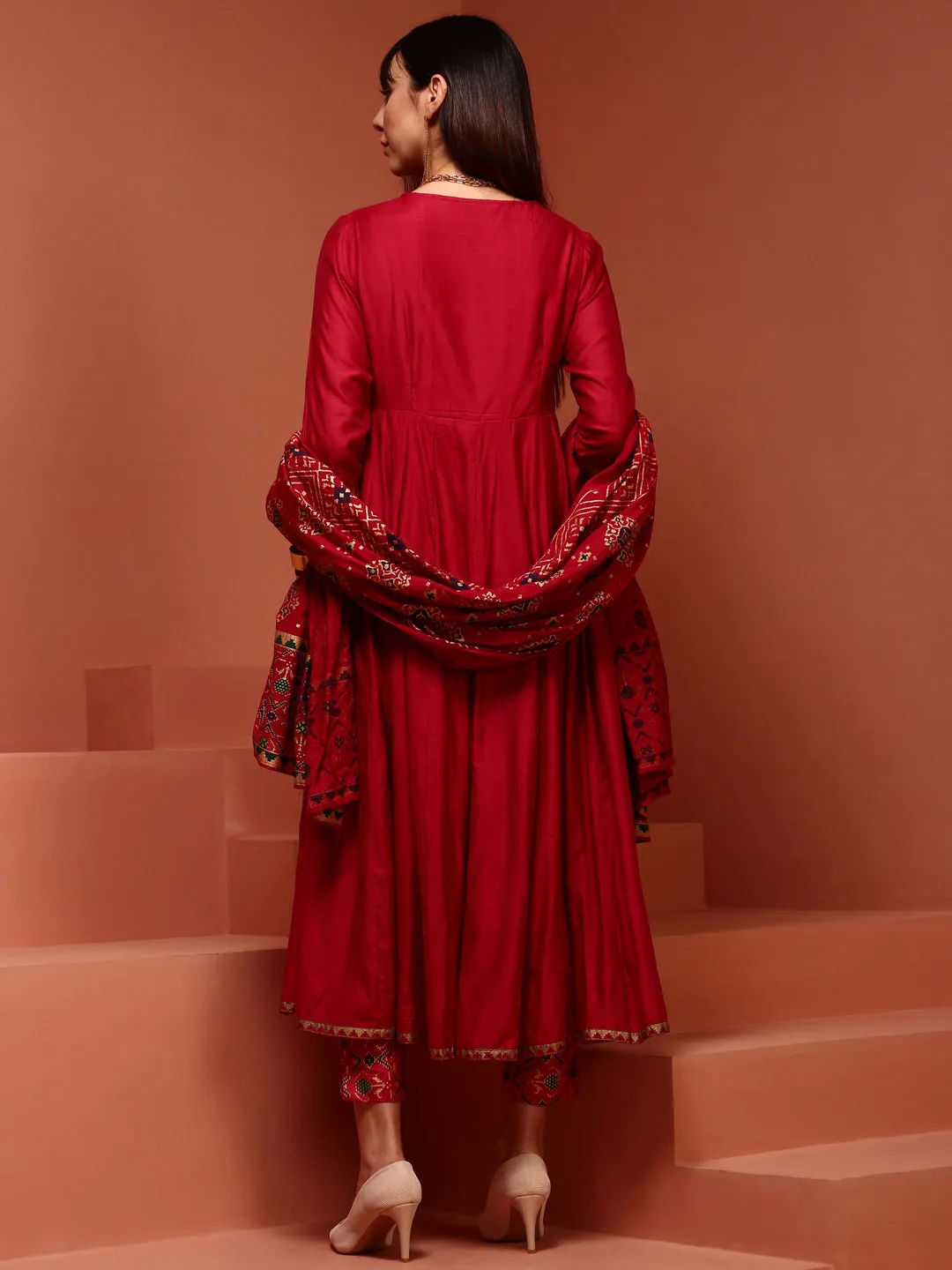 Red Kalidar Anarkali Kurta Set