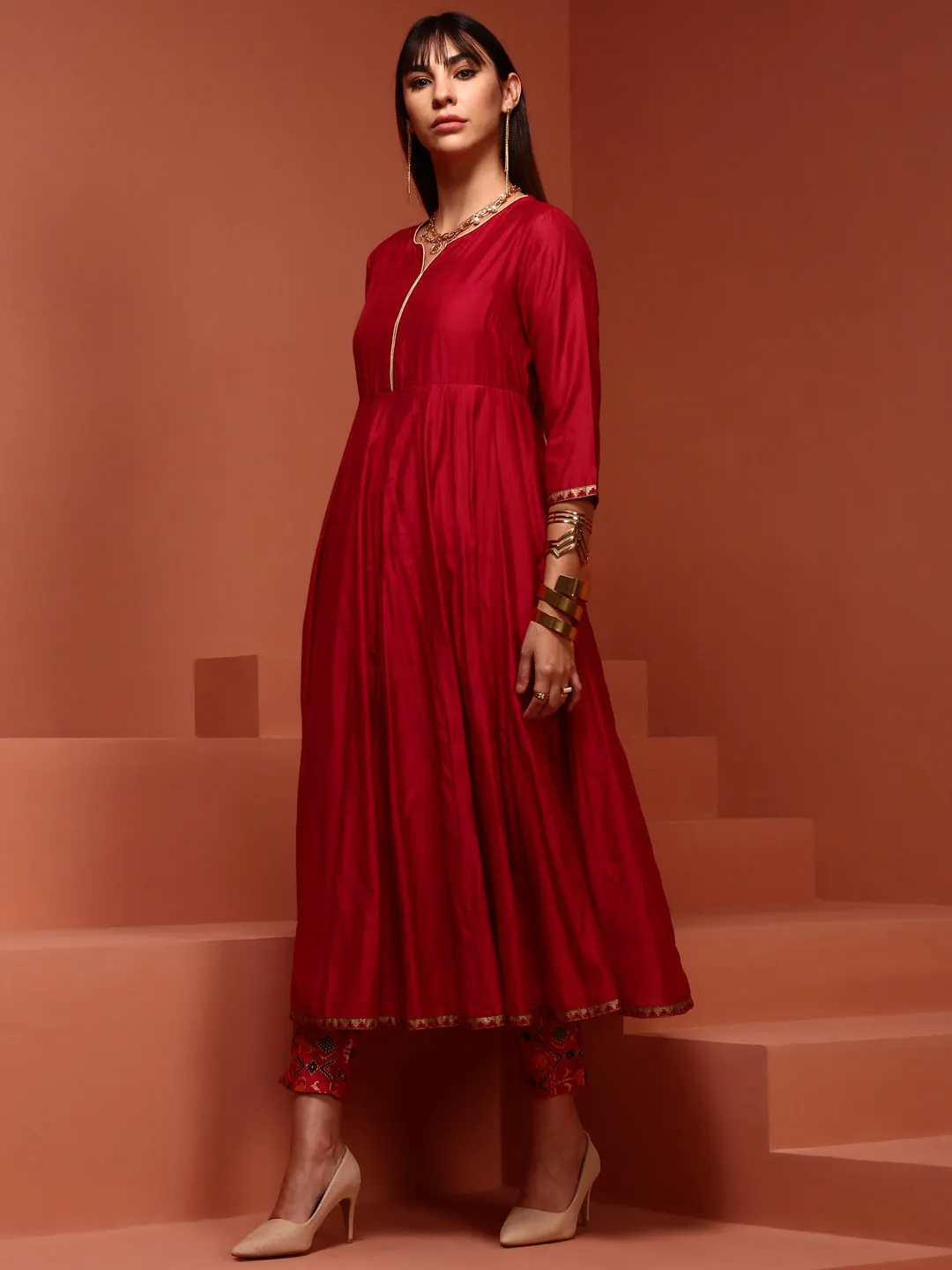 Red Kalidar Anarkali Kurta Set