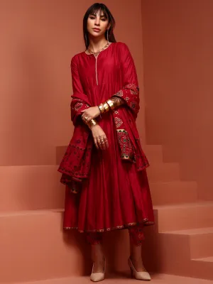 Red Kalidar Anarkali Kurta Set