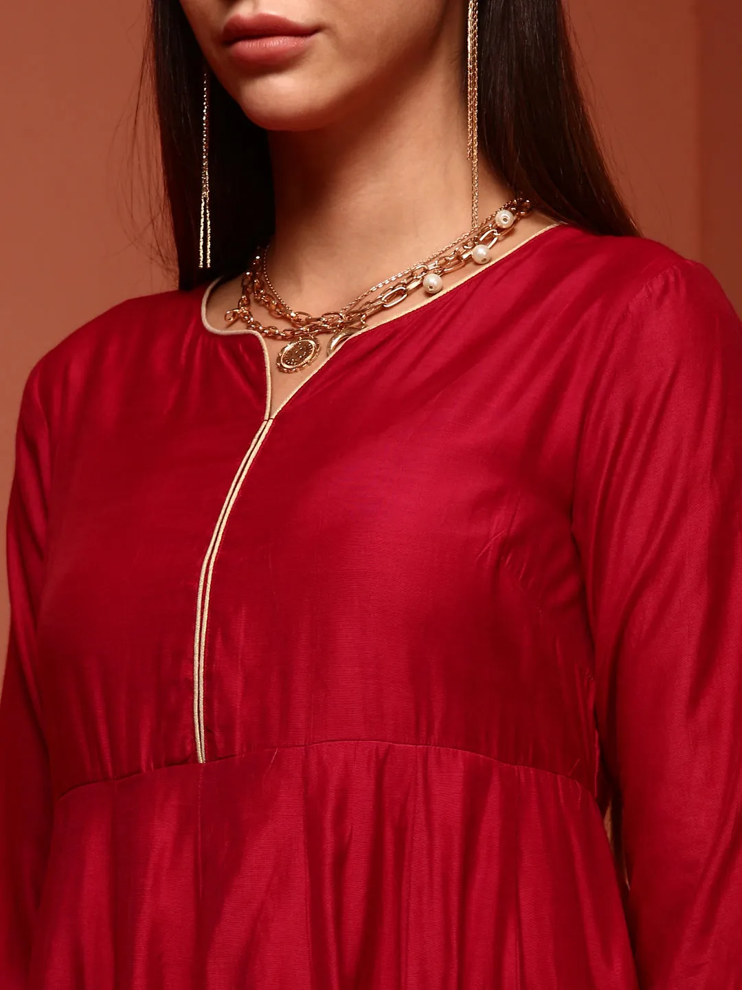 Red Kalidar Anarkali Kurta Set