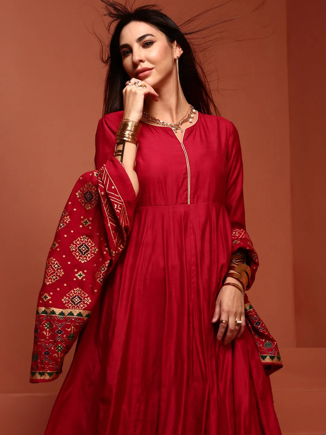 Red Kalidar Anarkali Kurta Set