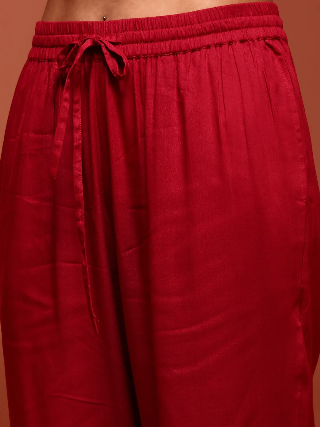 Red Printed Rayon Kalidar Kurta Set