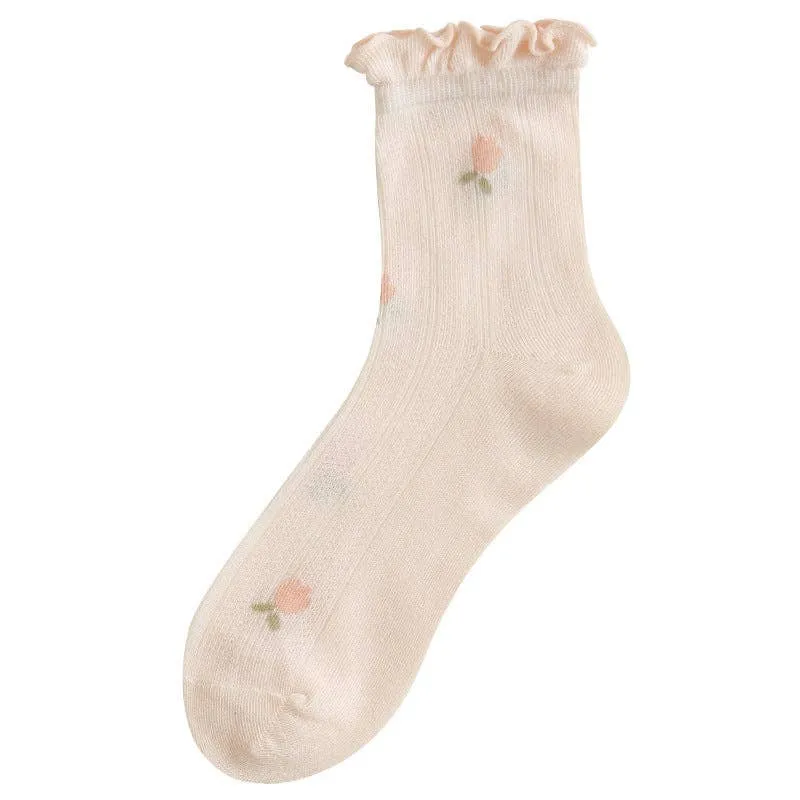 Ruffle Socks Low Cut Ankle Socks Rufia - Floral Print