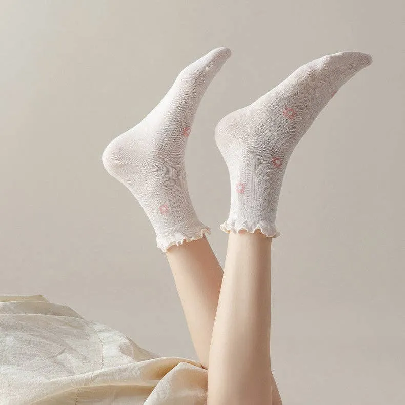 Ruffle Socks Low Cut Ankle Socks Rufia - Floral Print