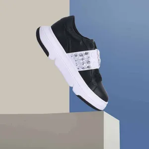 Saint G Embellished Black Leather Sneakers
