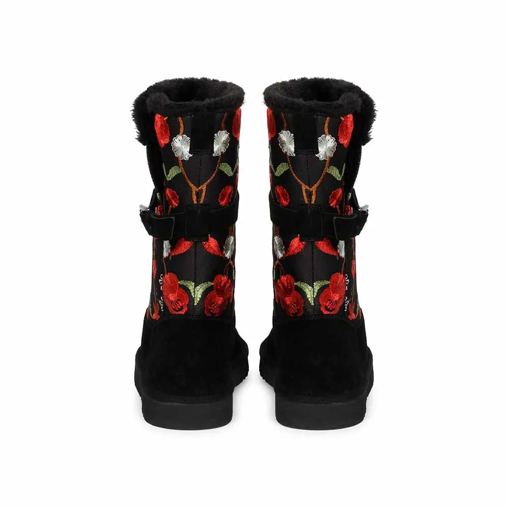 Saint G Embroidered Black Suede Leather Snug Boots