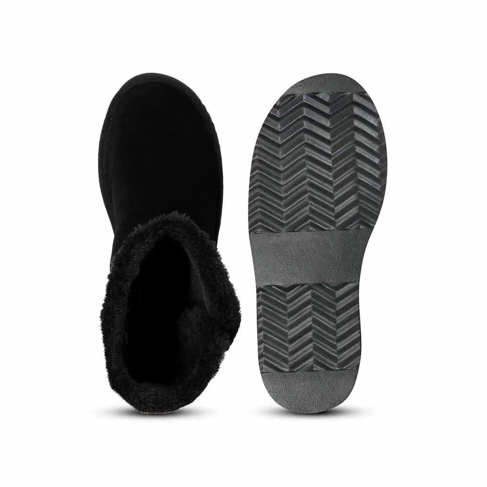 Saint G Embroidered Black Suede Leather Snug Boots