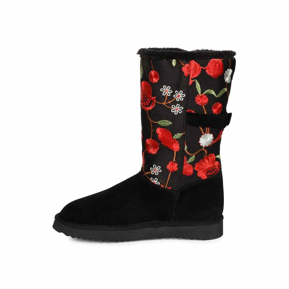 Saint G Embroidered Black Suede Leather Snug Boots