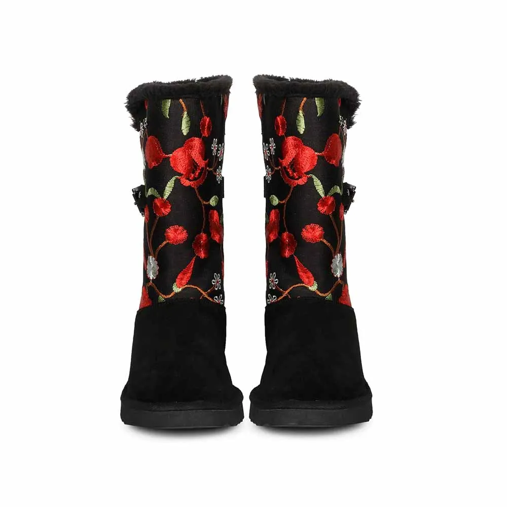 Saint G Embroidered Black Suede Leather Snug Boots