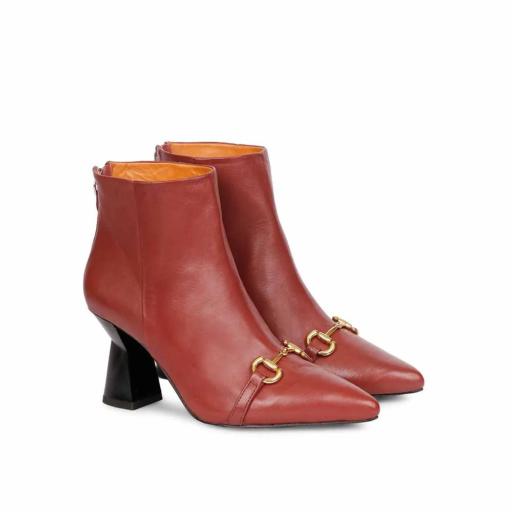 Saint G Solid Rust Leather Zipper Ankle Boots