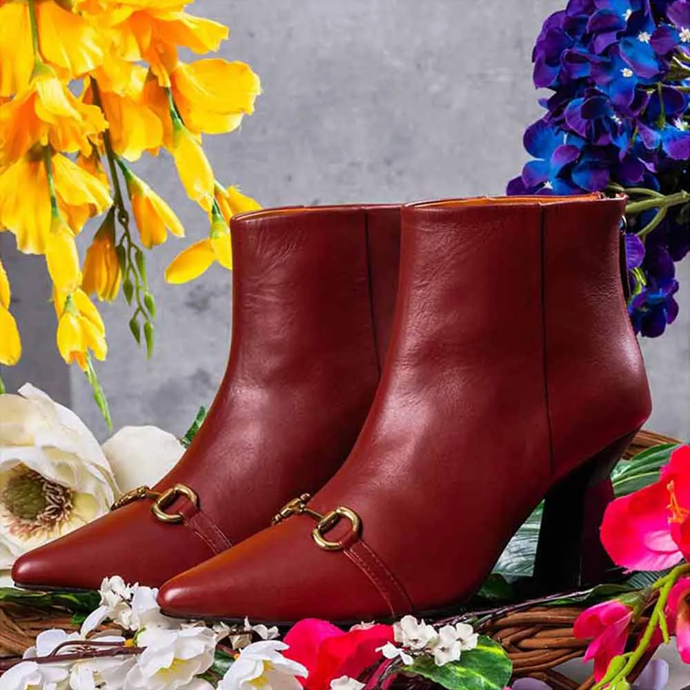 Saint G Solid Rust Leather Zipper Ankle Boots