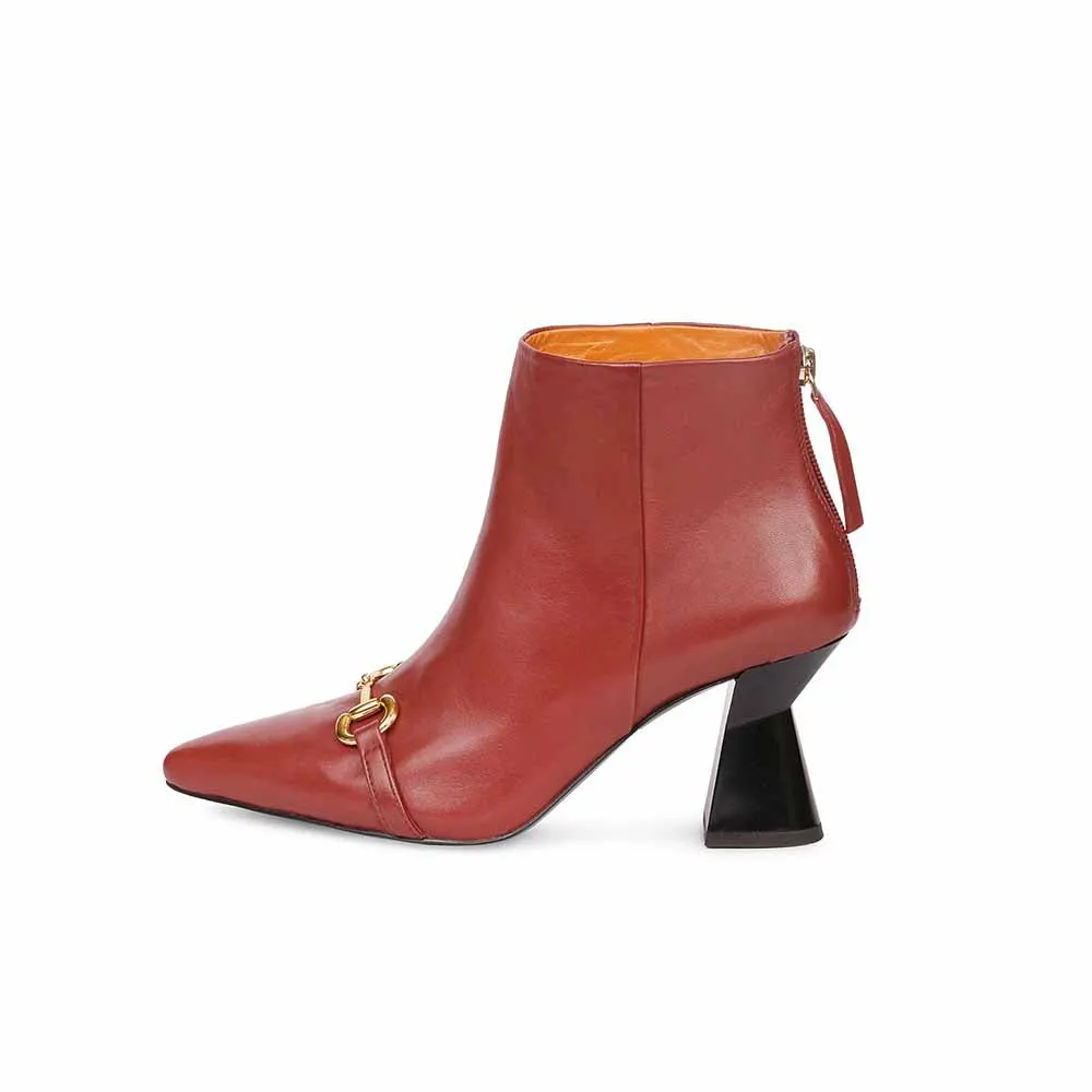 Saint G Solid Rust Leather Zipper Ankle Boots