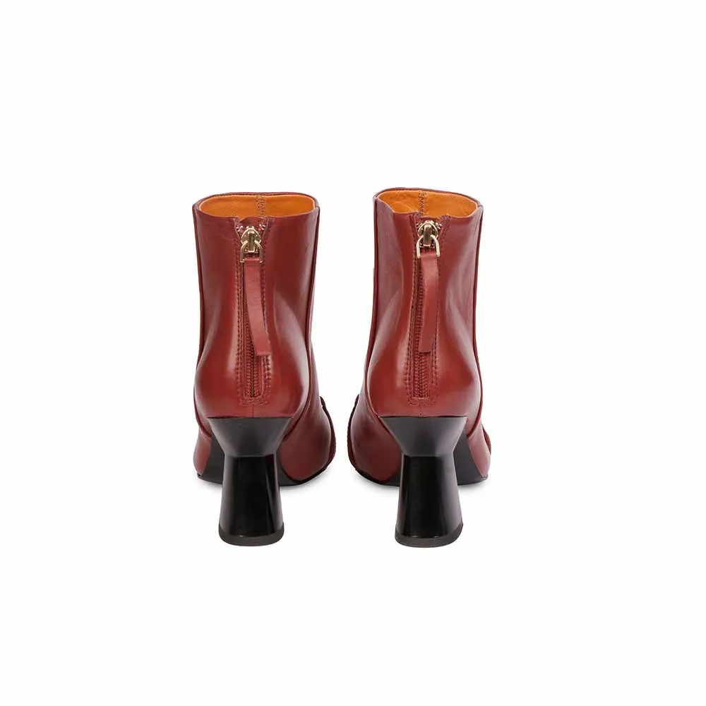 Saint G Solid Rust Leather Zipper Ankle Boots