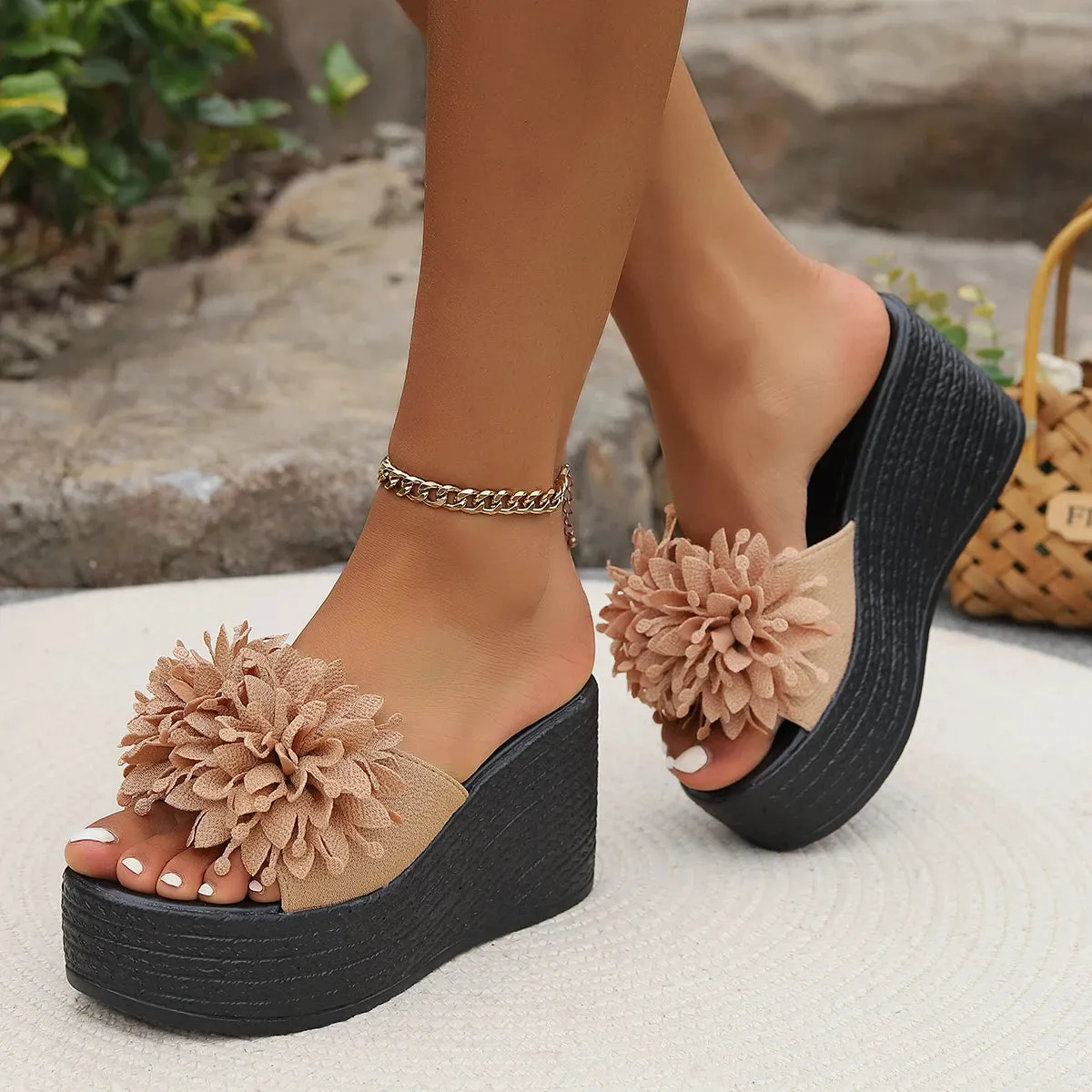 Sohiwoo Luxury Sandals Women Designers Wedges Sandals Women Slippers Summer Beach Platform Shoes Flower Women High Heel Slippers Fashion