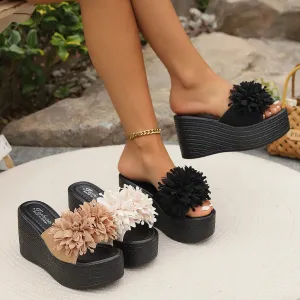 Sohiwoo Luxury Sandals Women Designers Wedges Sandals Women Slippers Summer Beach Platform Shoes Flower Women High Heel Slippers Fashion