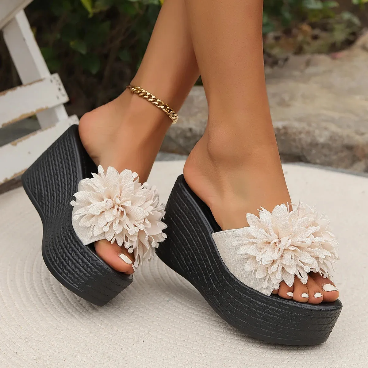 Sohiwoo Luxury Sandals Women Designers Wedges Sandals Women Slippers Summer Beach Platform Shoes Flower Women High Heel Slippers Fashion