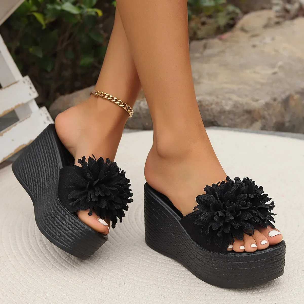 Sohiwoo Luxury Sandals Women Designers Wedges Sandals Women Slippers Summer Beach Platform Shoes Flower Women High Heel Slippers Fashion