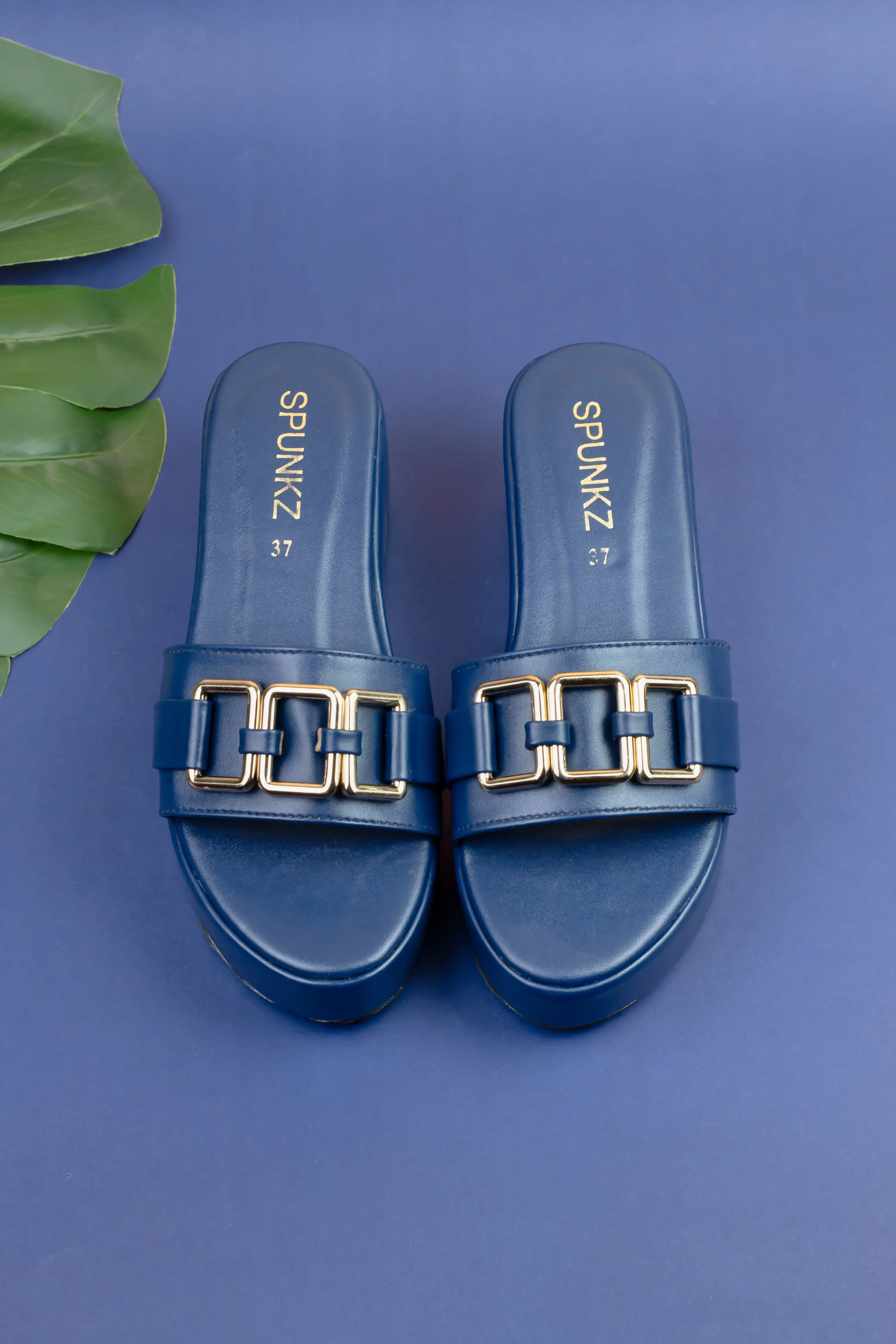 Spunkz Blue Chain Wedge Shoes